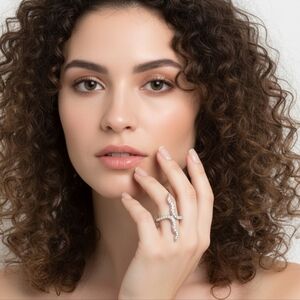 Abstract Crystal Cross Ring Silver Tone NWT